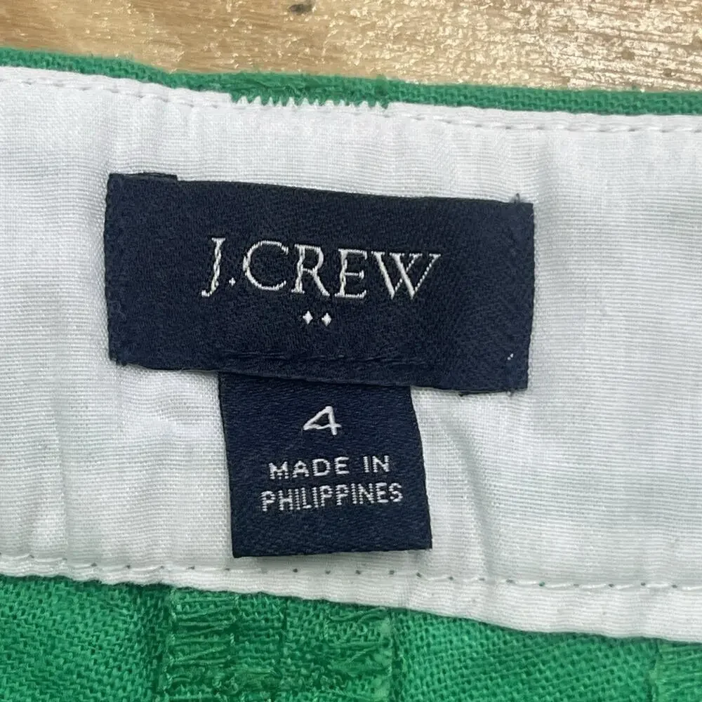 J.Crew Linen Blend Scalloped Edge Shorts Womens Size 4 Kelly Green Beachy Preppy